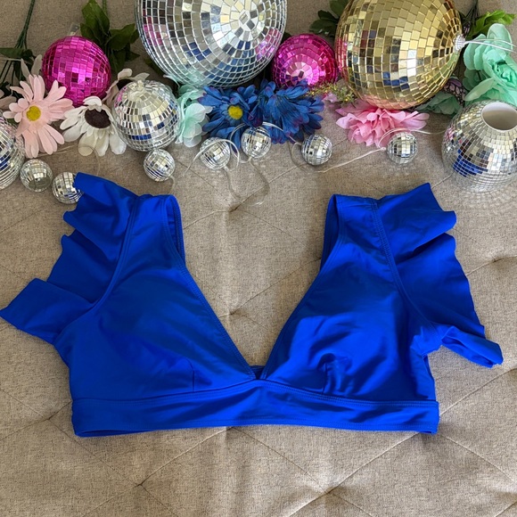 unbranded Other - Royal Blue Ruffle Sleeve V-Neck Bikini Top